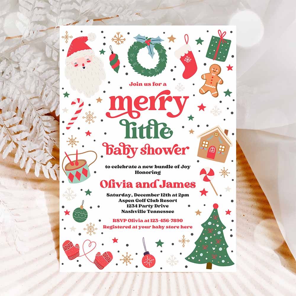 Merry Little Baby Shower Invitation Santa Christmas Tree Baby Shower Invitation Red And Green Christmas Shower