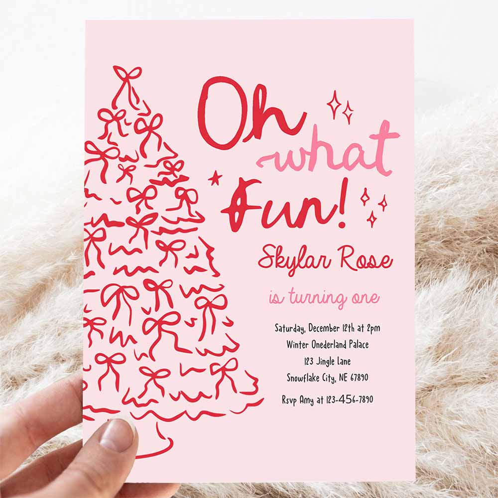 Oh What Fun Birthday Party Pink Red Christmas Tree Bow Birthday Party Coquette Bow Holiday Party