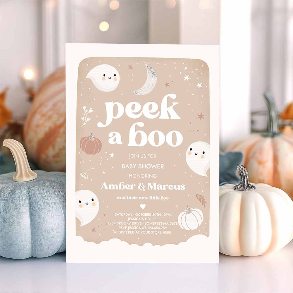 Peek A Boo Baby Shower Invitation Little Boo Ghost Baby Shower Boho Muted Earthy Tones Halloween Baby Shower