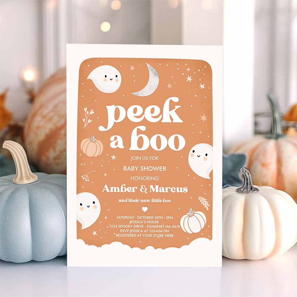 Peek A Boo Baby Shower Invite Little Boo Ghost Baby Shower Boho Muted Earthy Tones Halloween Baby Shower