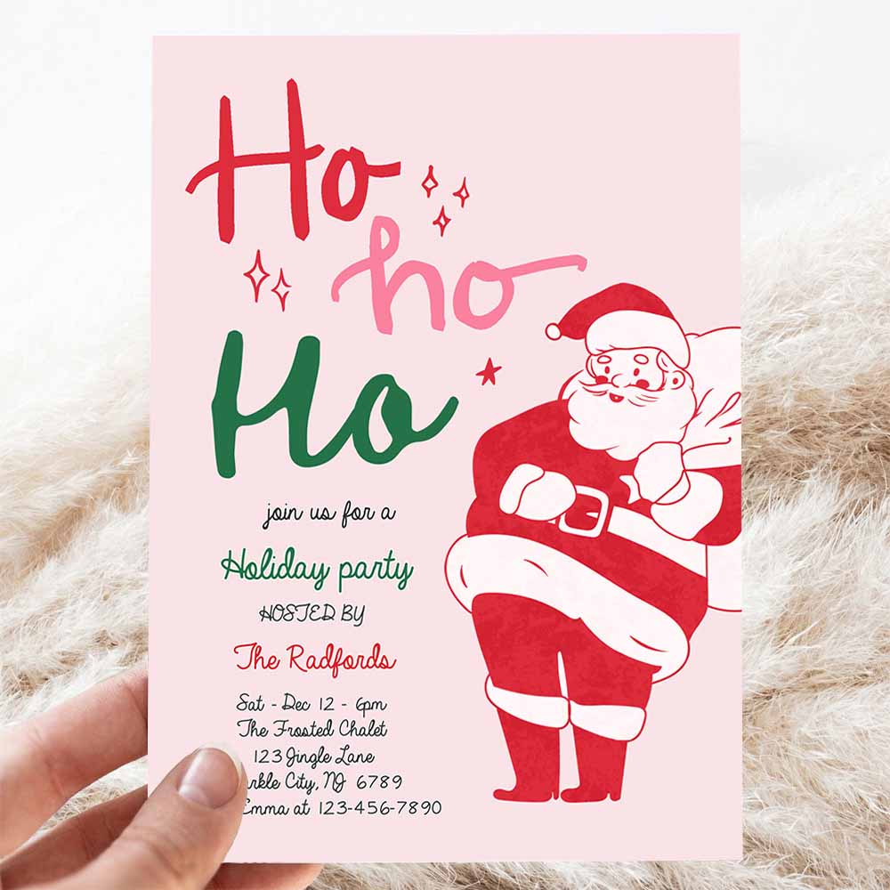 Retro Santa Christmas Party Invitation Retro Santa Ho Ho Ho Holiday Party Holiday Cocktail Party