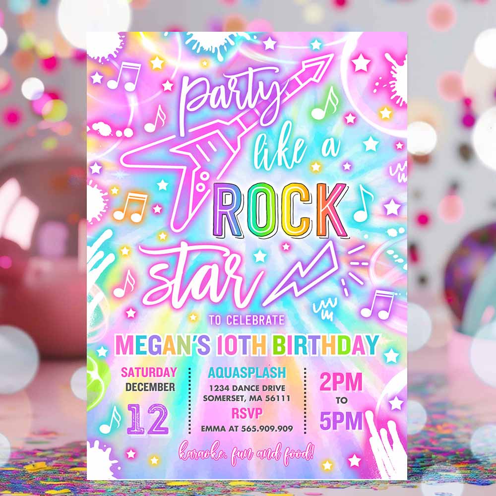 Rock Star Birthday Party Invitation Neon Glow Party Like A Rockstar Birthday Neon Glow Singing Music Party