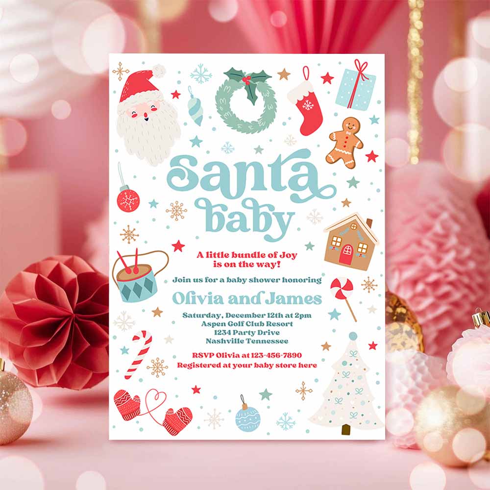 Santa Baby Invitation Santa Christmas Baby Shower Invitation Santa Baby Shower Blue Boy Christmas Shower