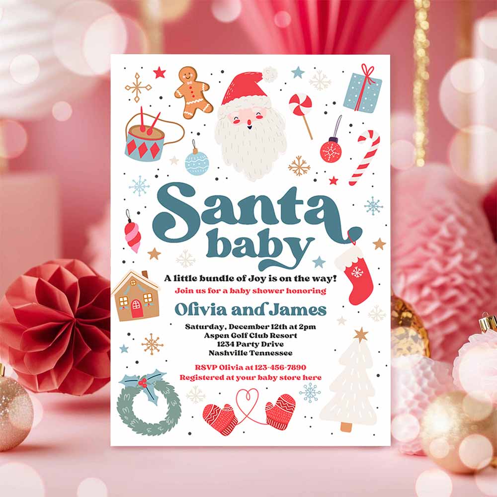 Santa Baby Invitation Santa Christmas Baby Shower Invitation Santa Baby Shower Red And Blue Christmas Shower