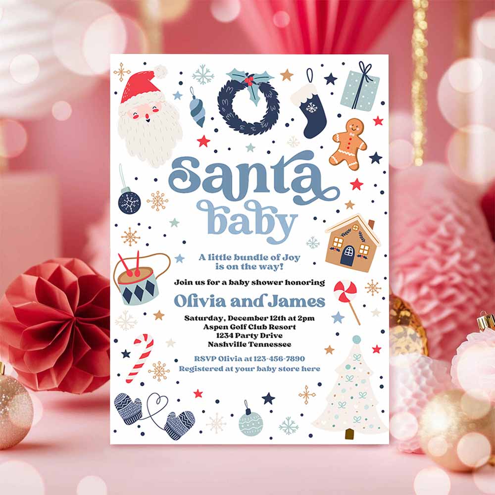 Santa Baby Invitation Santa Christmas Baby Shower Invitation Santa Baby Shower Red And Blue Christmas Shower