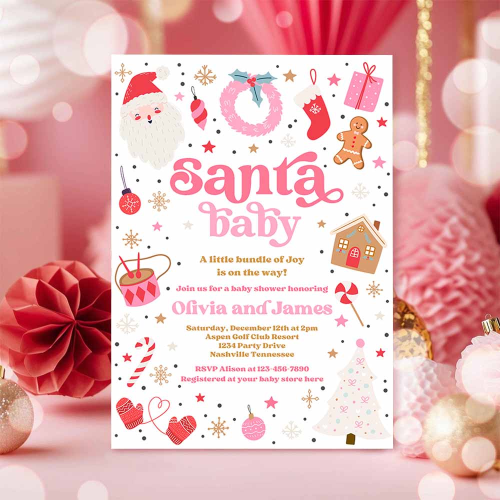 Santa Baby Invitation Santa Christmas Baby Shower Invitation Santa Baby Shower Red And Pink Christmas Shower