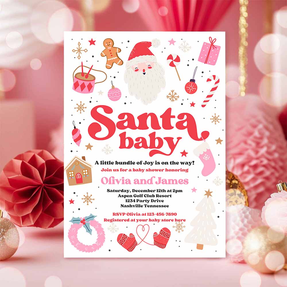 Santa Baby Invitation Santa Christmas Baby Shower Invitation Santa Baby Shower Red And Pink Christmas Shower