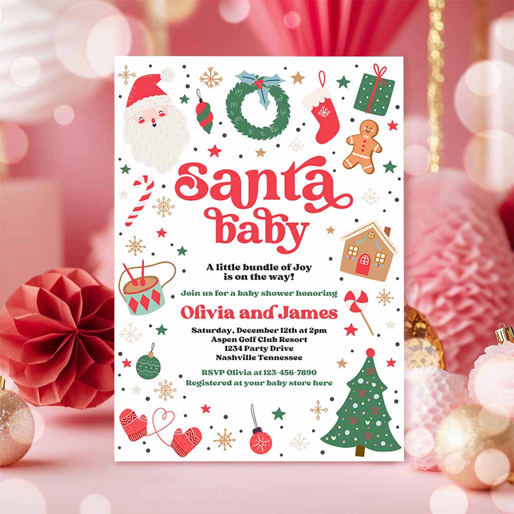 Santa Baby Invitations Santa Christmas Baby Shower Invitation Santa Baby Shower Gender Neutral Christmas Shower