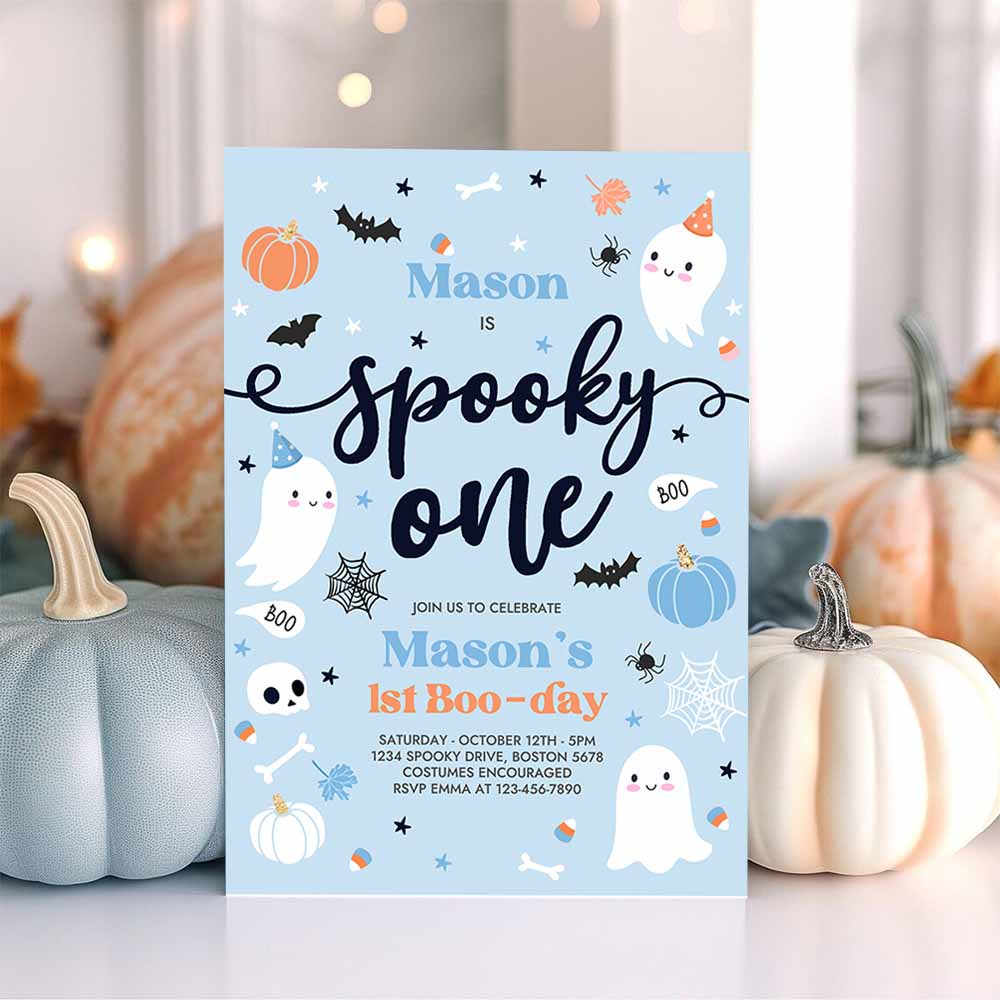 Spooky One Halloween Ghost 1st Birthday Party Invitation Cute Boy Ghost 1st Birthday Spooktacular 1st Birthday