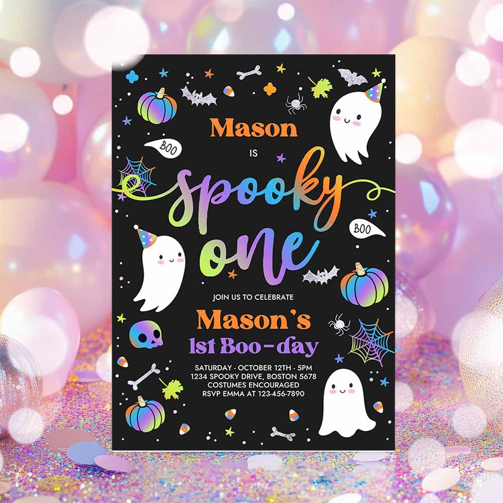 Spooky One Halloween Ghost 1st Birthday Party Invitation Cute Boy Ghost 1st Birthday Spooktacular 1st Birthday