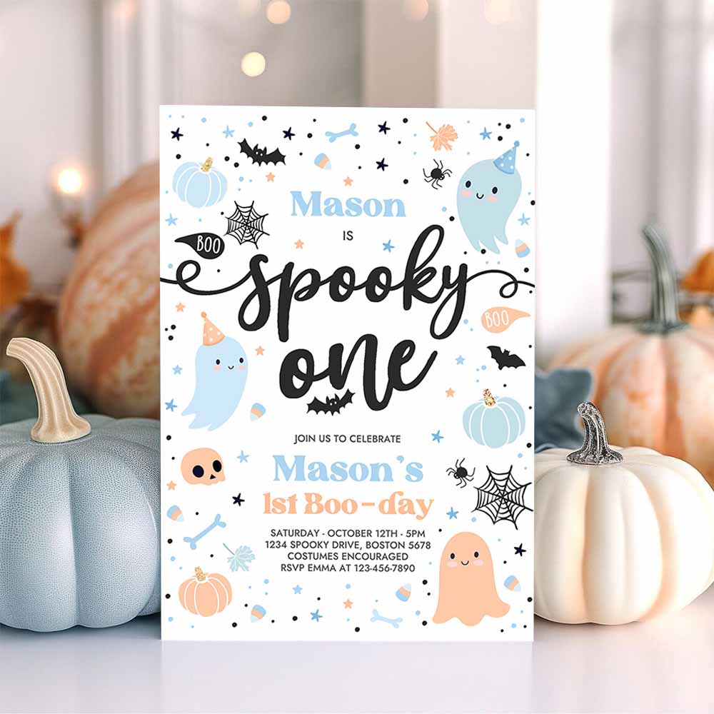 Spooky One Halloween Ghost 1st Birthday Party Invitation Cute Boy Ghost 1st Birthday Spooktacular 1st Birthday