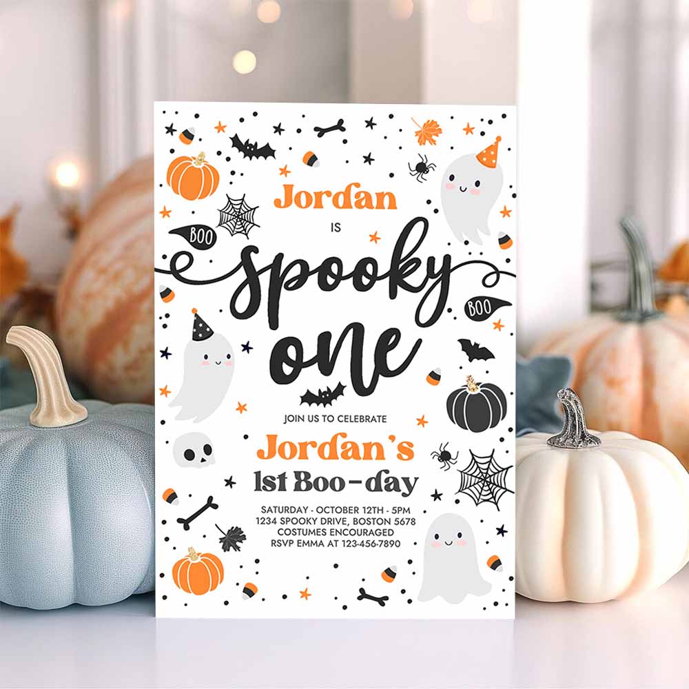 Spooky One Halloween Ghost 1st Birthday Party Invitation Cute Boy Ghost 1st Birthday Spooktacular 1st Birthday