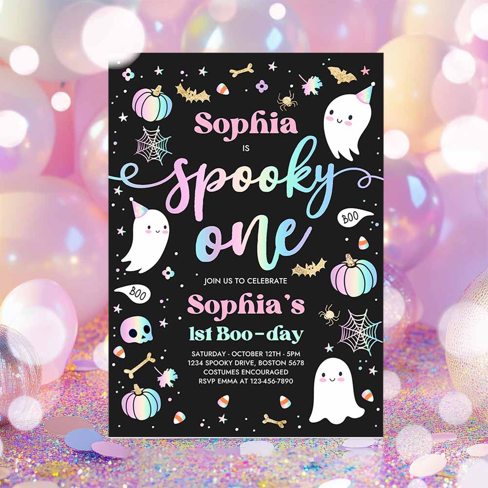 Spooky One Halloween Ghost 1st Birthday Party Invitation Cute Pink Ghost 1st Birthday Spooktacular 1st Birthday