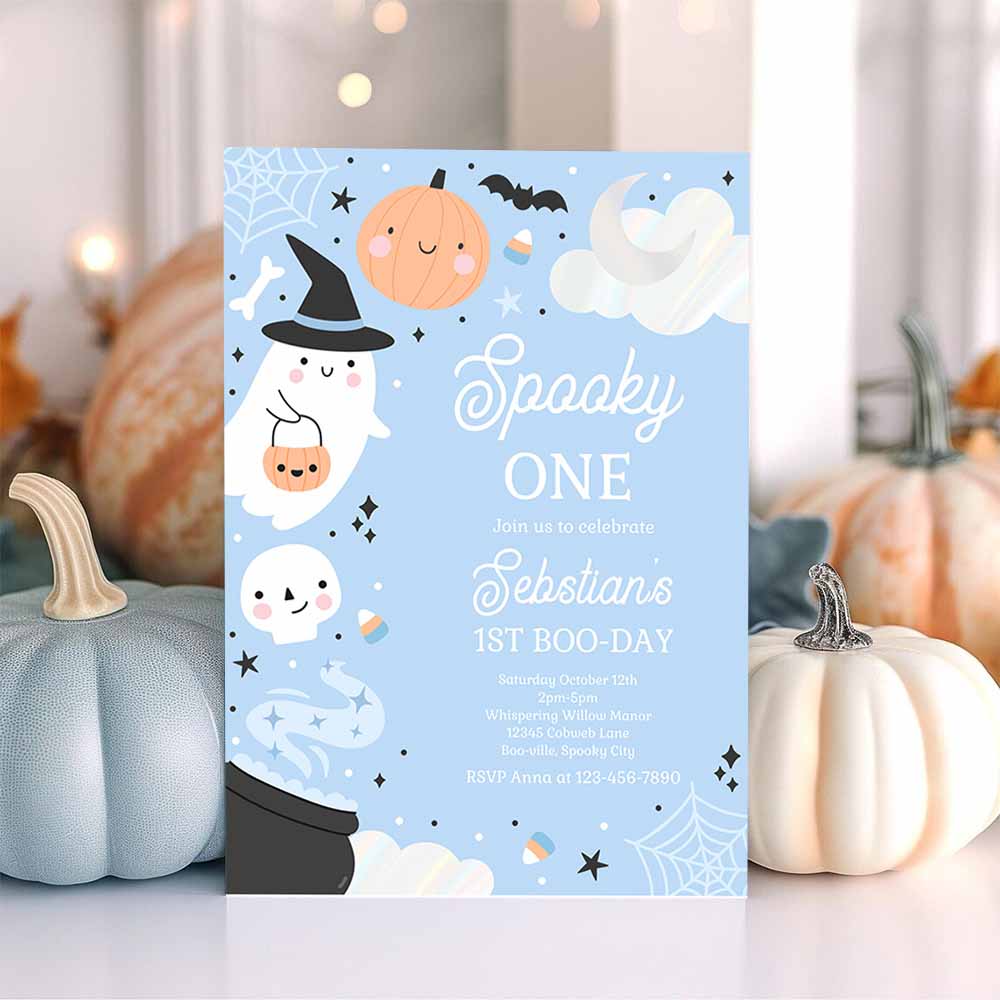 Spooky One Halloween Ghost 1st Birthday Party Invitation Spooktacular Ghost Halloween Birthday Party Invite