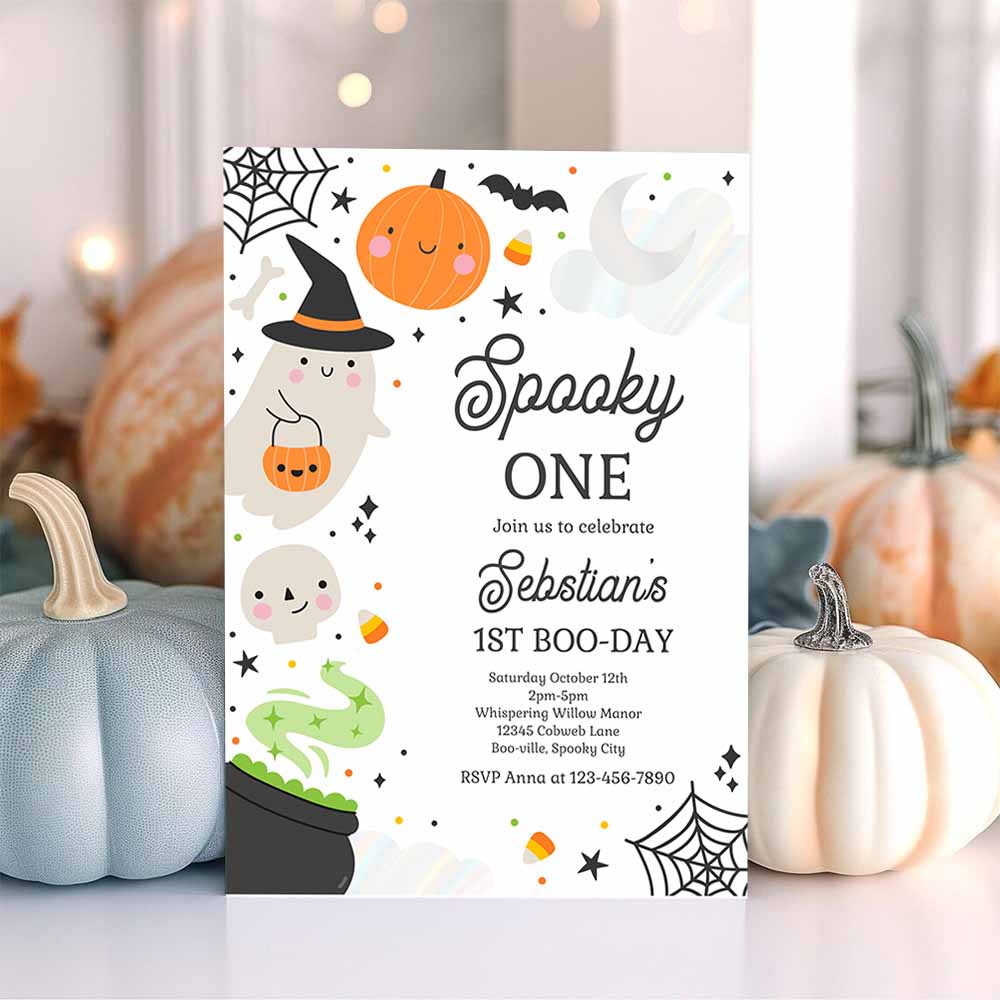 Spooky One Halloween Ghost 1st Birthday Party Invitation Spooktacular Ghost Halloween Birthday Party Invite