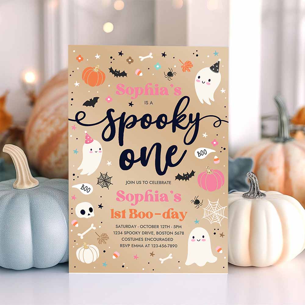 Spooky One Vintage Halloween Ghost 1st Birthday Party Invitation Cute Ghost 1st Birthday Party Spooktacular