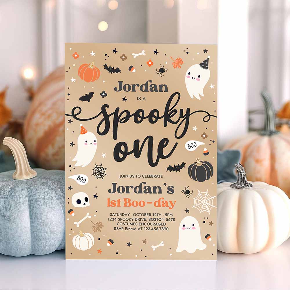 Spooky One Vintage Halloween Ghost 1st Birthday Party Invitation Cute Ghost 1st Birthday Party Spooktacular