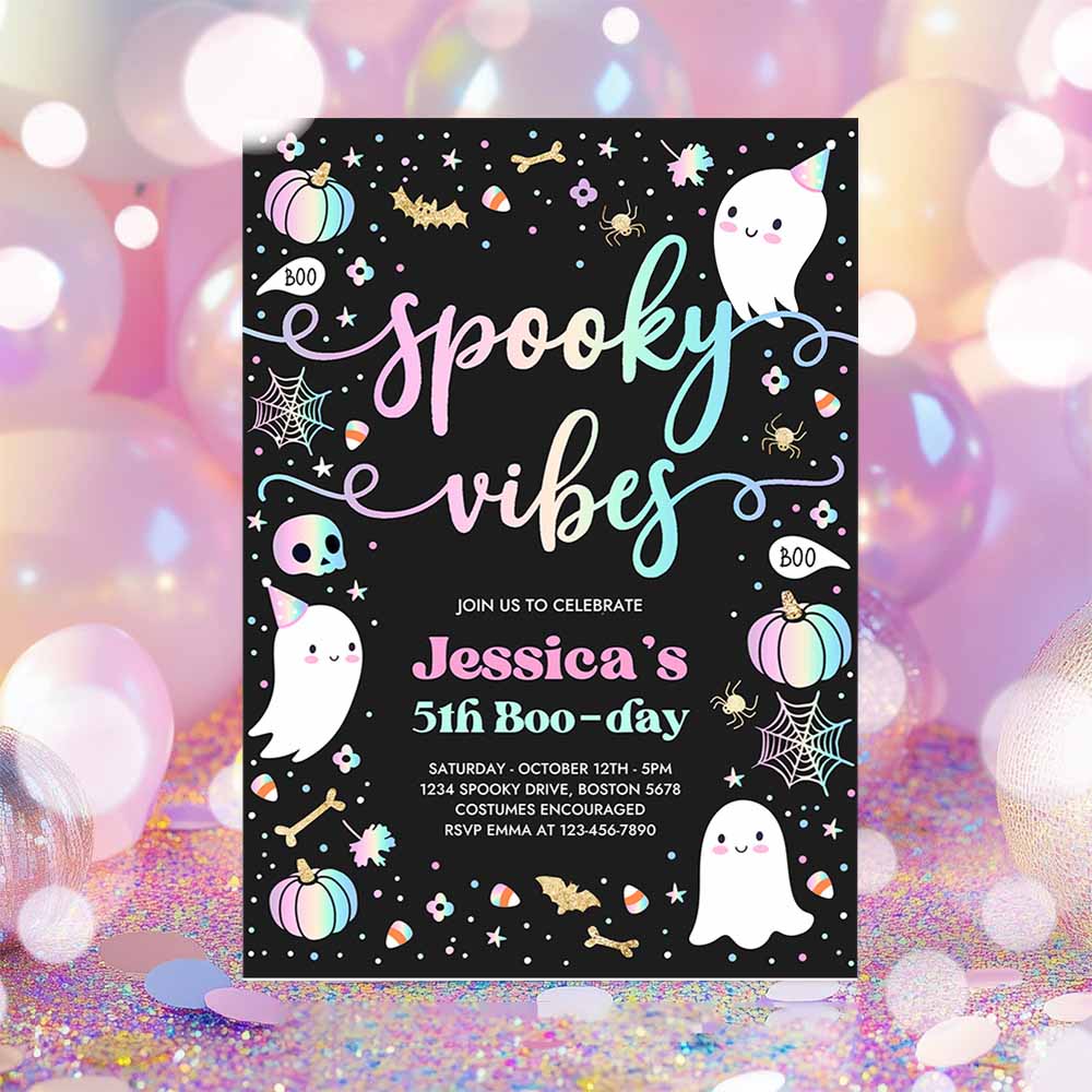 Spooky Vibes Halloween Ghost Any Age Birthday Party Invitation Ghost Spooky Birthday Party Spooktacular Party