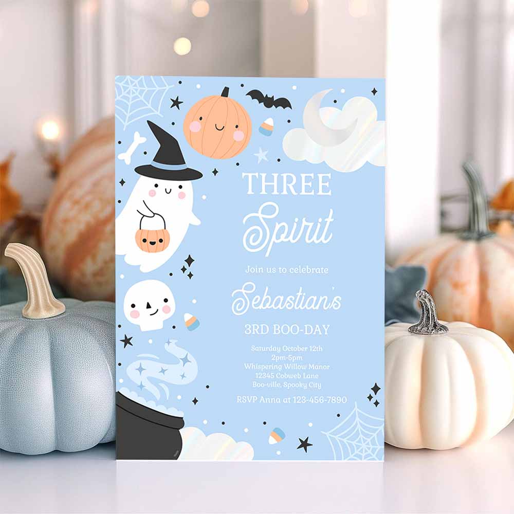 Three Spirit Halloween Ghost 3rd Birthday Party Invitation Spooktacular Ghost Halloween Birthday Party Invite