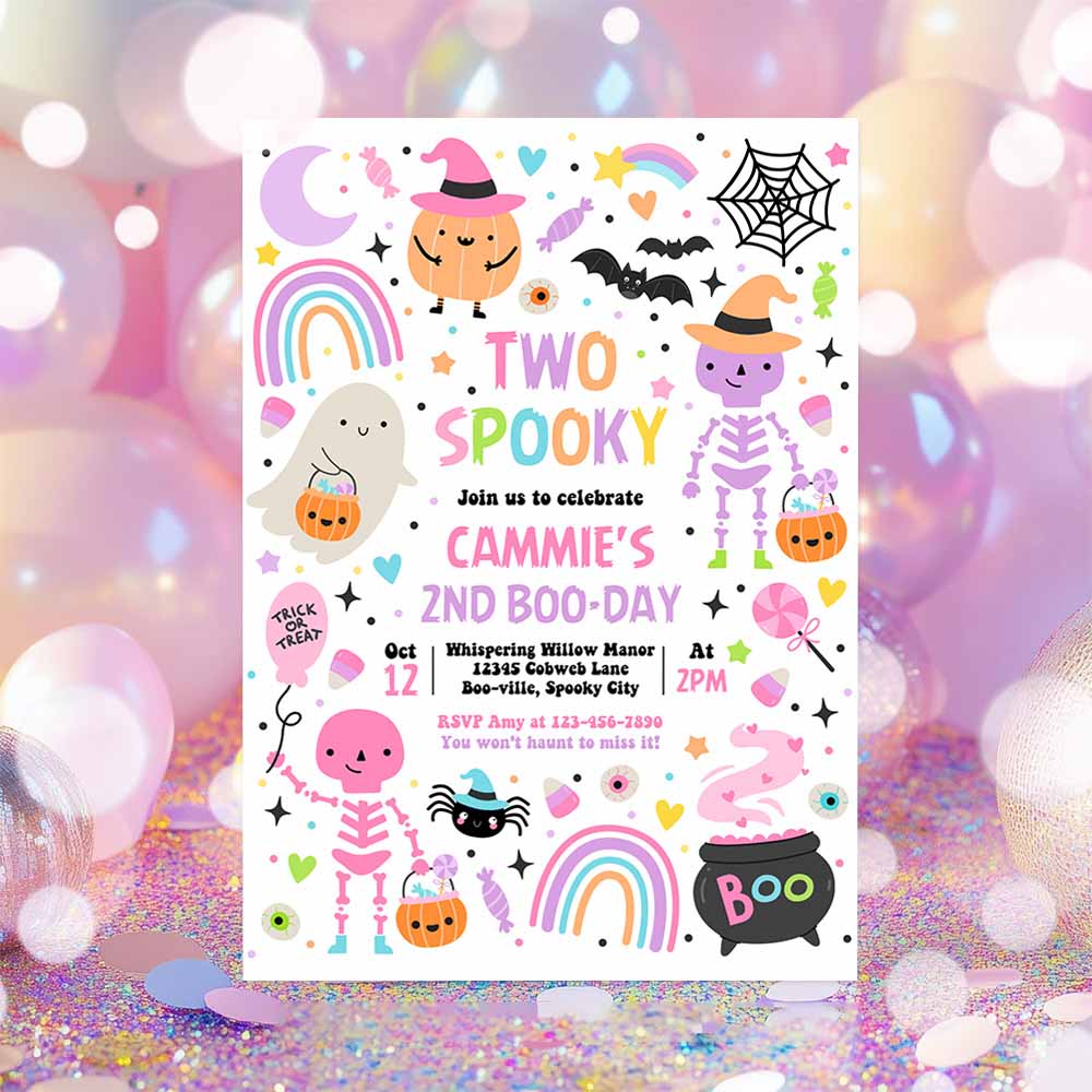 Two Spooky Cute Halloween 2nd Birthday Party Invitation Halloween Cuties 2nd Birthday Spooktacular Birthday