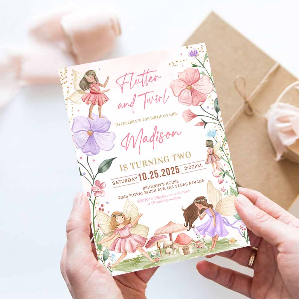 Fairy Birthday Invitation Whimsical Enchanted Pixie Fairy Party Magical Floral Fairy Princess Party