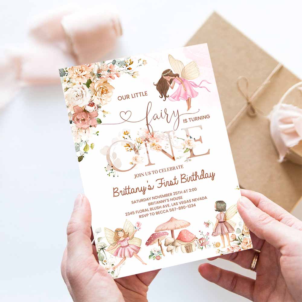 Fairy First Birthday Invitation Wildflower Garden Fairy Floral Birthday Invite Butterfly Magical