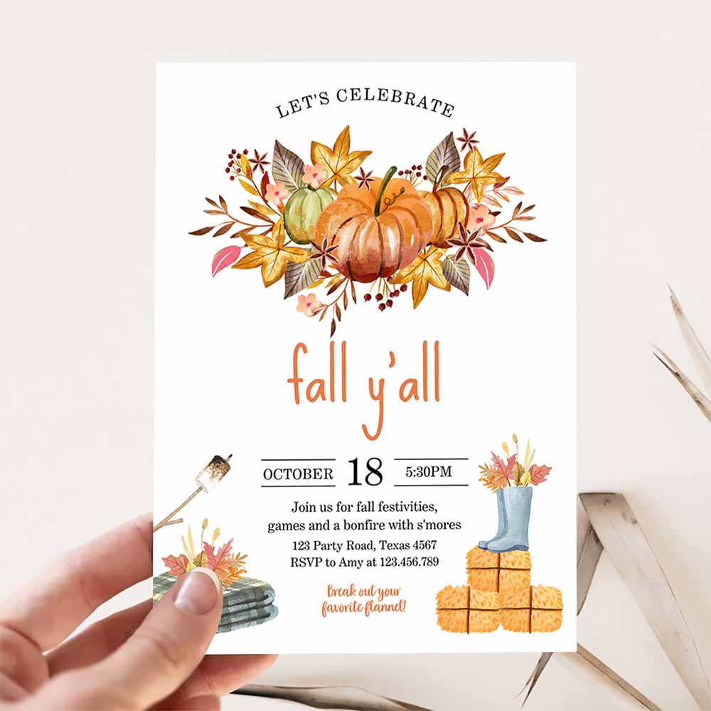 Fall Y'all Party Invitation, Fall Festival Party Backyard Bonfire Neighborhood All Things Fall Harvest Fall Fest