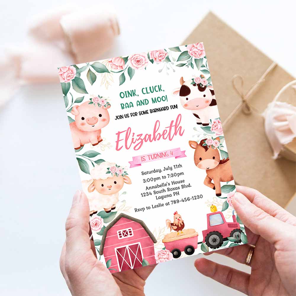 Farm Birthday Invitation Template, Farm Animals Birthday Invitation, Farm , Barnyard Animal Invitation, Farm Invitation