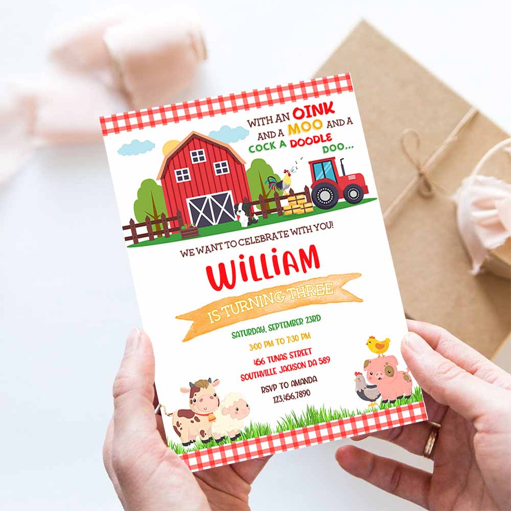 Farm Birthday Kids Invitation, Farm Animals Birthday Invitation, Barnyard Invitation, Farm Invitation