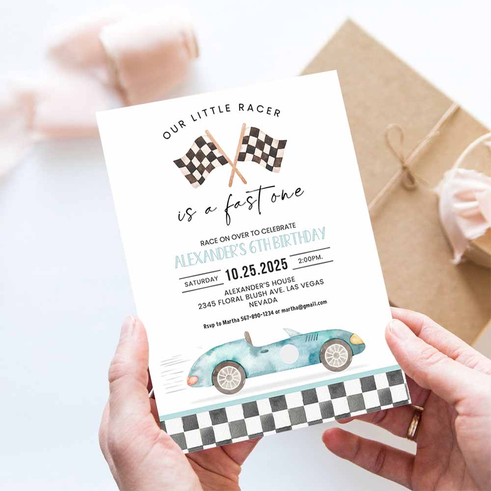 Fast One Birthday Invitation Race Car 1st Birthday Invite Racing Car Vintage Racecar