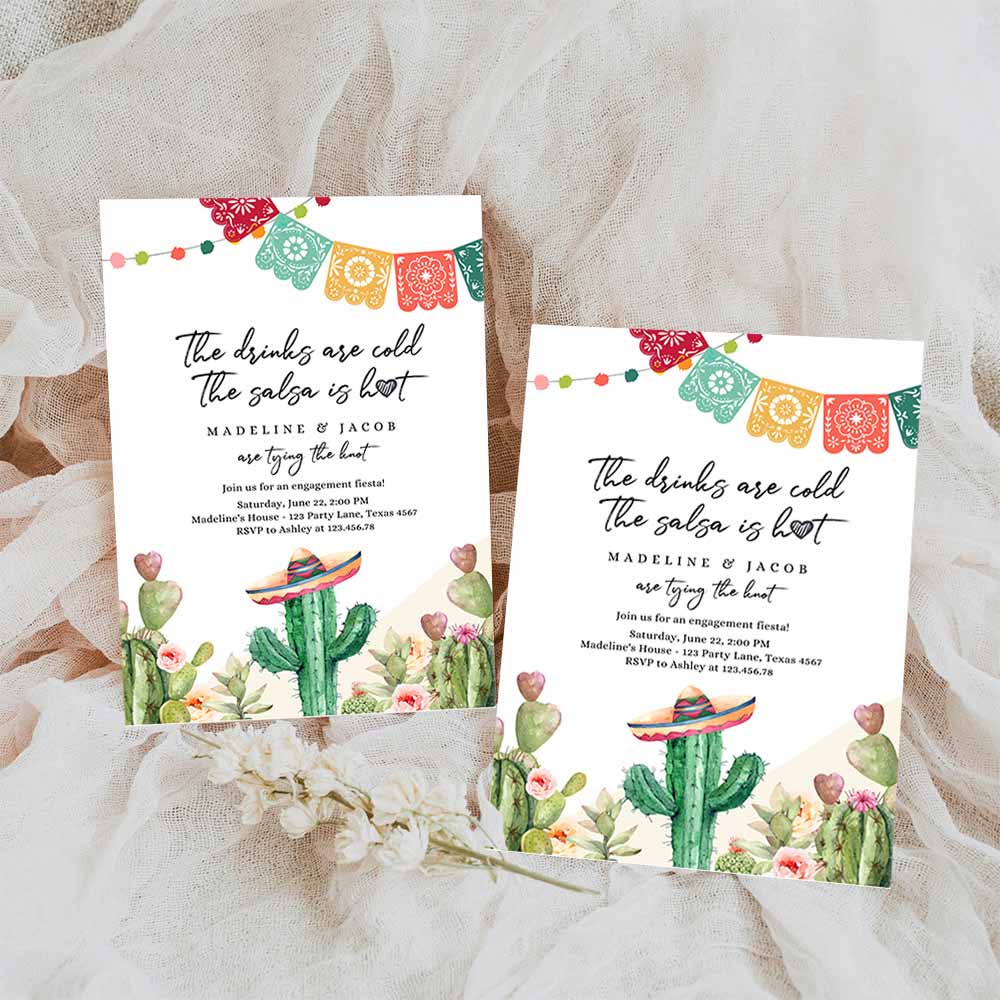 Fiesta Engagement Invitation, Couples Shower Bridal Mexican Cactus Succulent Desert Floral