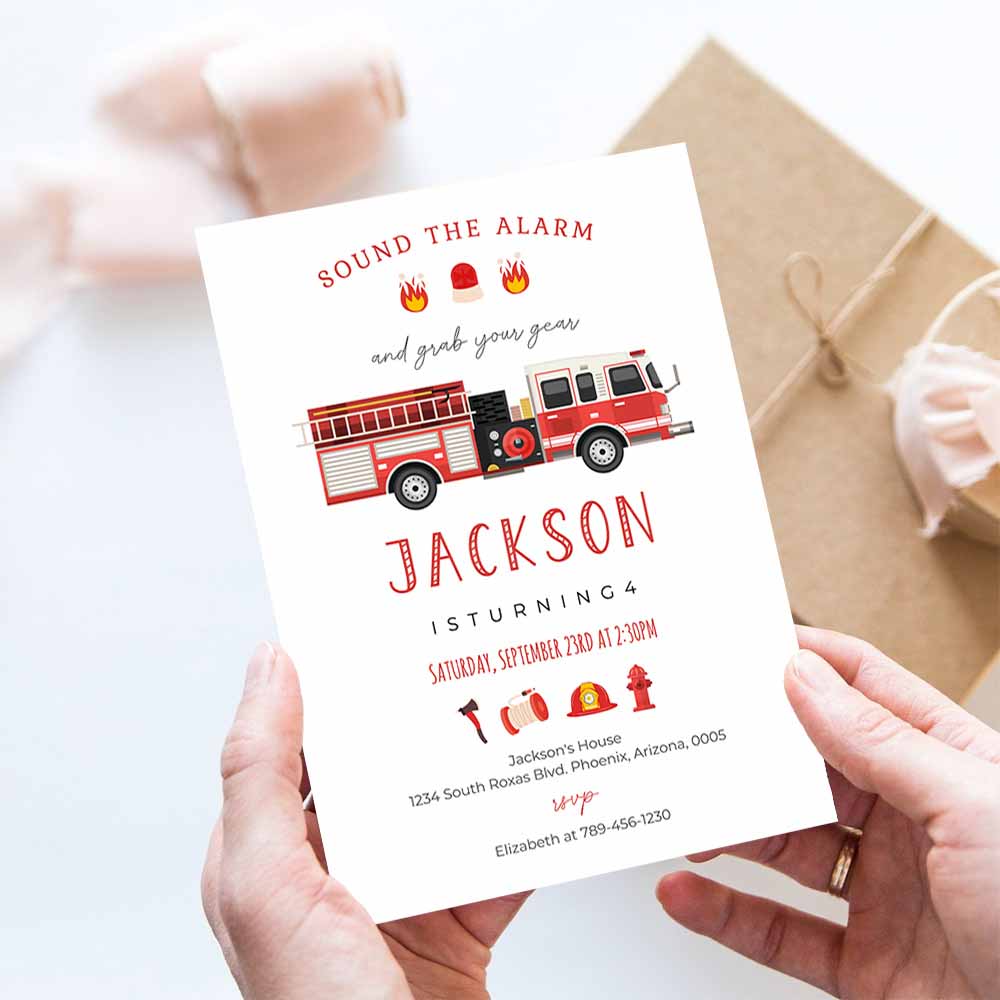 Firetruck Invitation, Fire Truck Birthday Invitation, Firetruck Invitation, Fire Truck Invitation