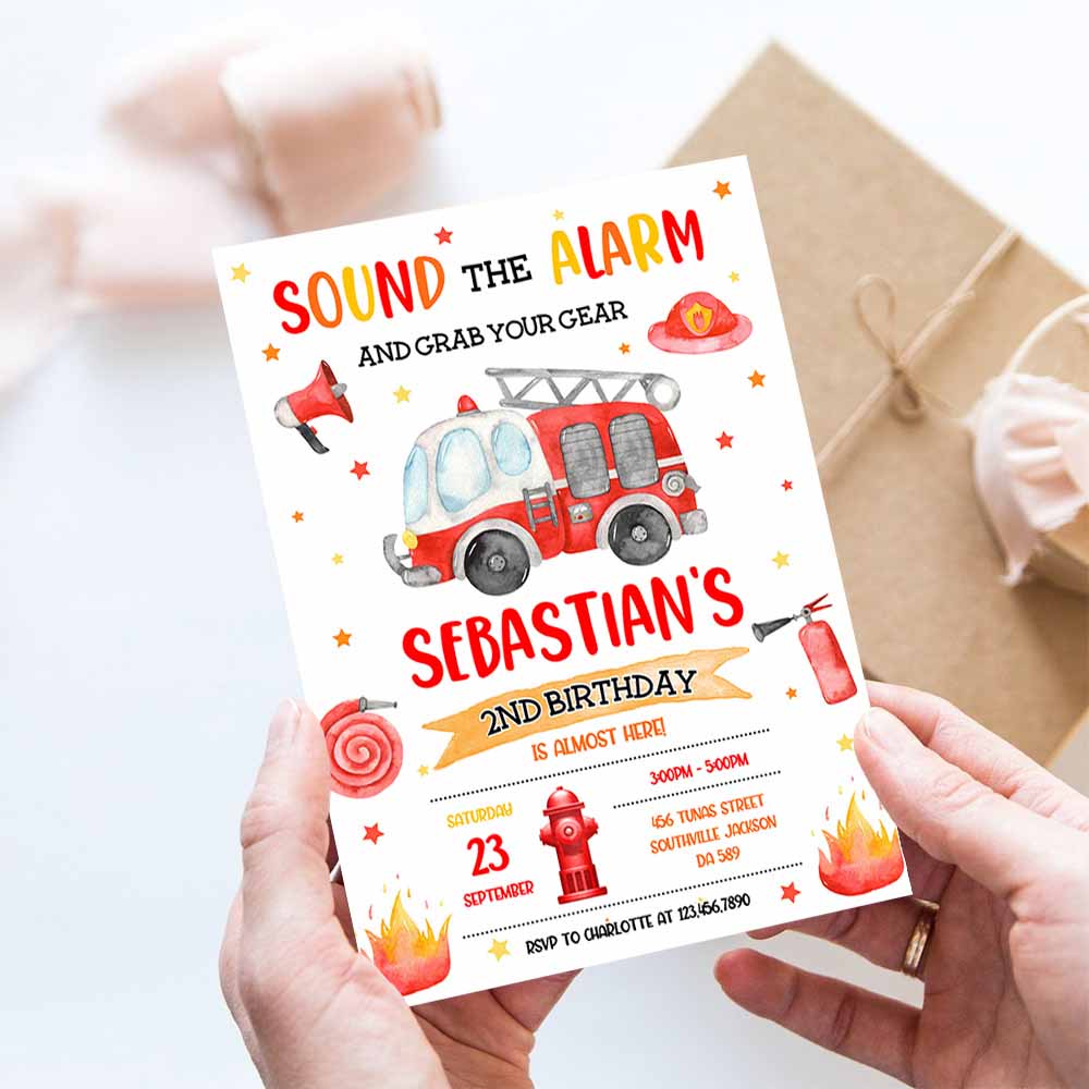 Firetruck Invitation, Fire truck Birthday Invitation, Firetruck Invitation, Fire Truck Kids invitation