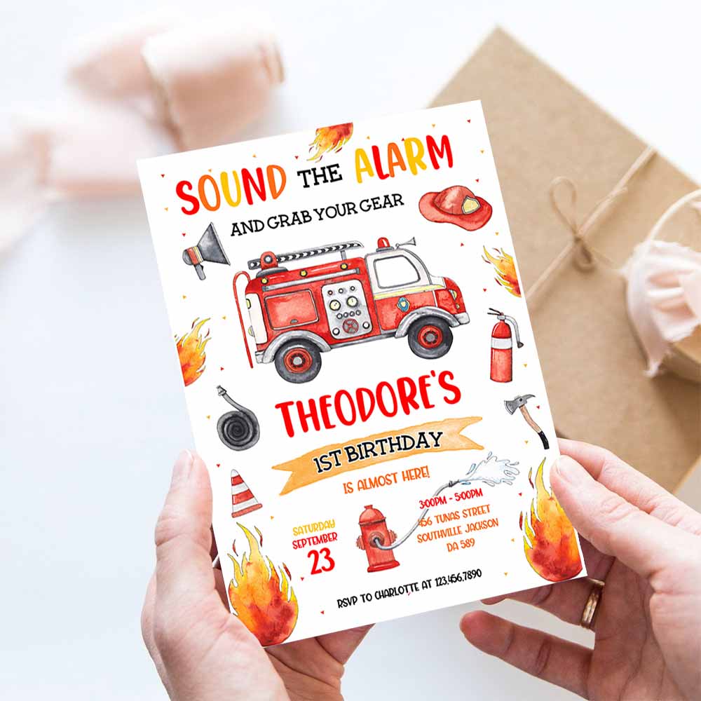 Firetruck Invitation, Red Fire truck Birthday Invitation, Firetruck Invitation, Fire truck invitation