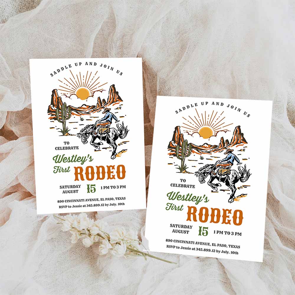 First Rodeo Birthday for Boy, Wild West Cowboy 1st Birthday, Cactus, Cowboy Hat, Country Western Invite