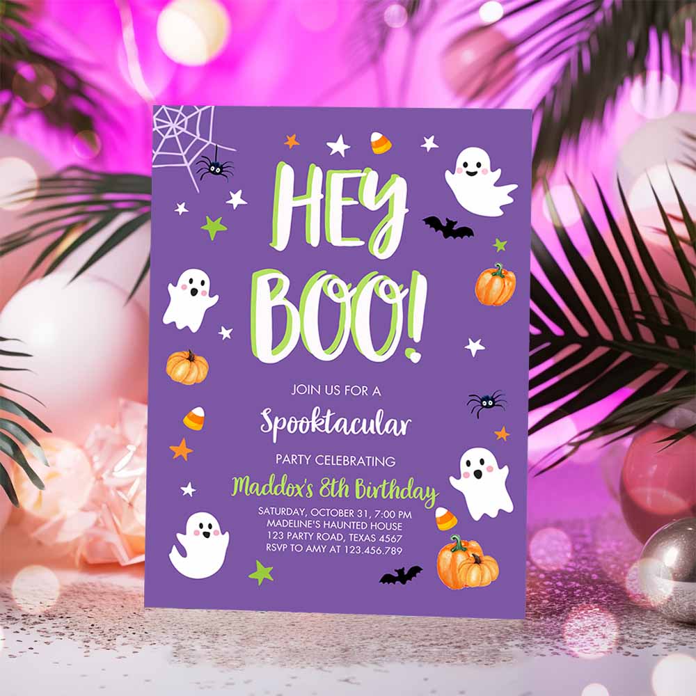 Halloween Birthday Invitation, Boy Ghost Costume Party Boy Purple Kids Spooktacular Spooky