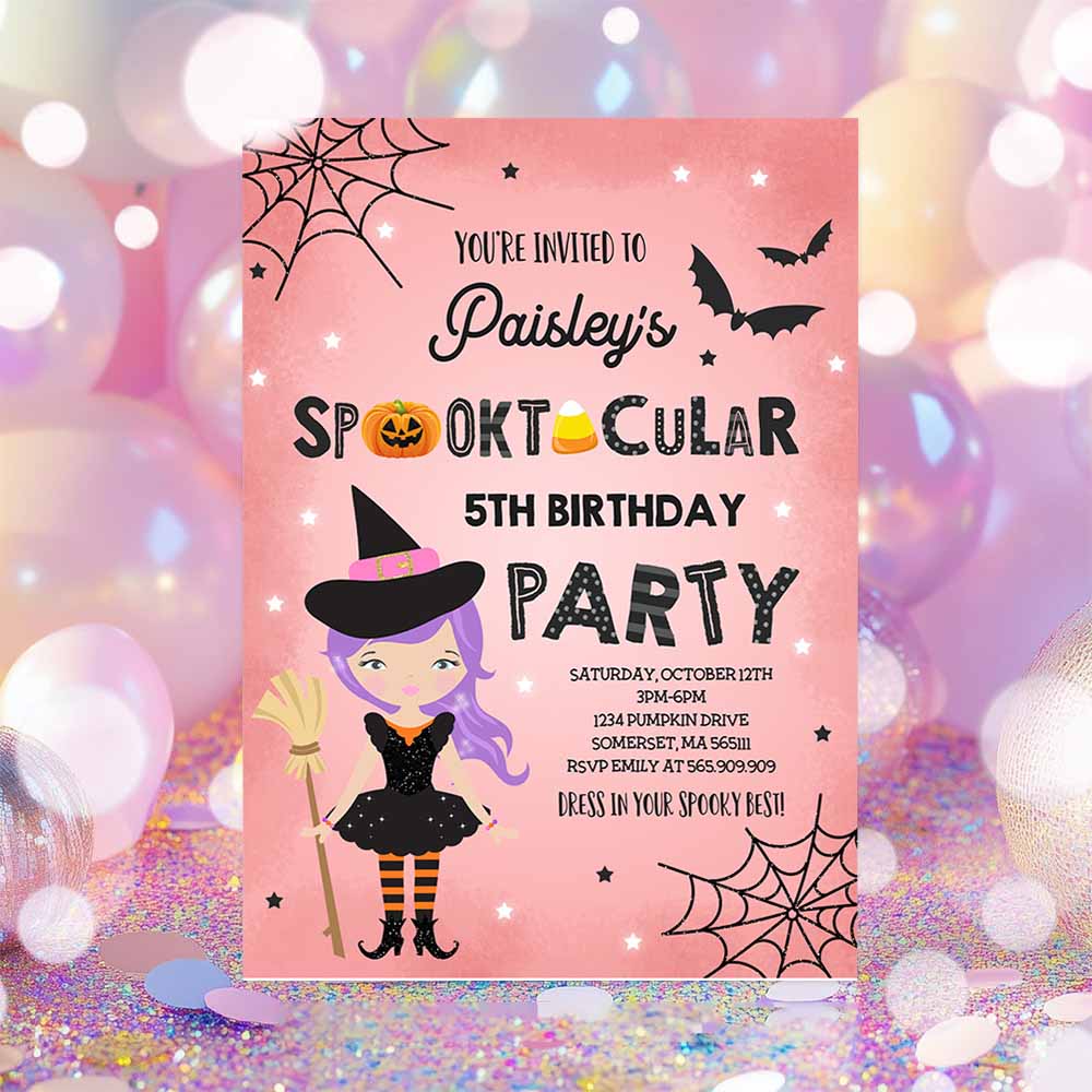 Halloween Birthday Invitation Girl Witch Halloween Birthday Party Spooktacular Birthday Halloween Costume Party