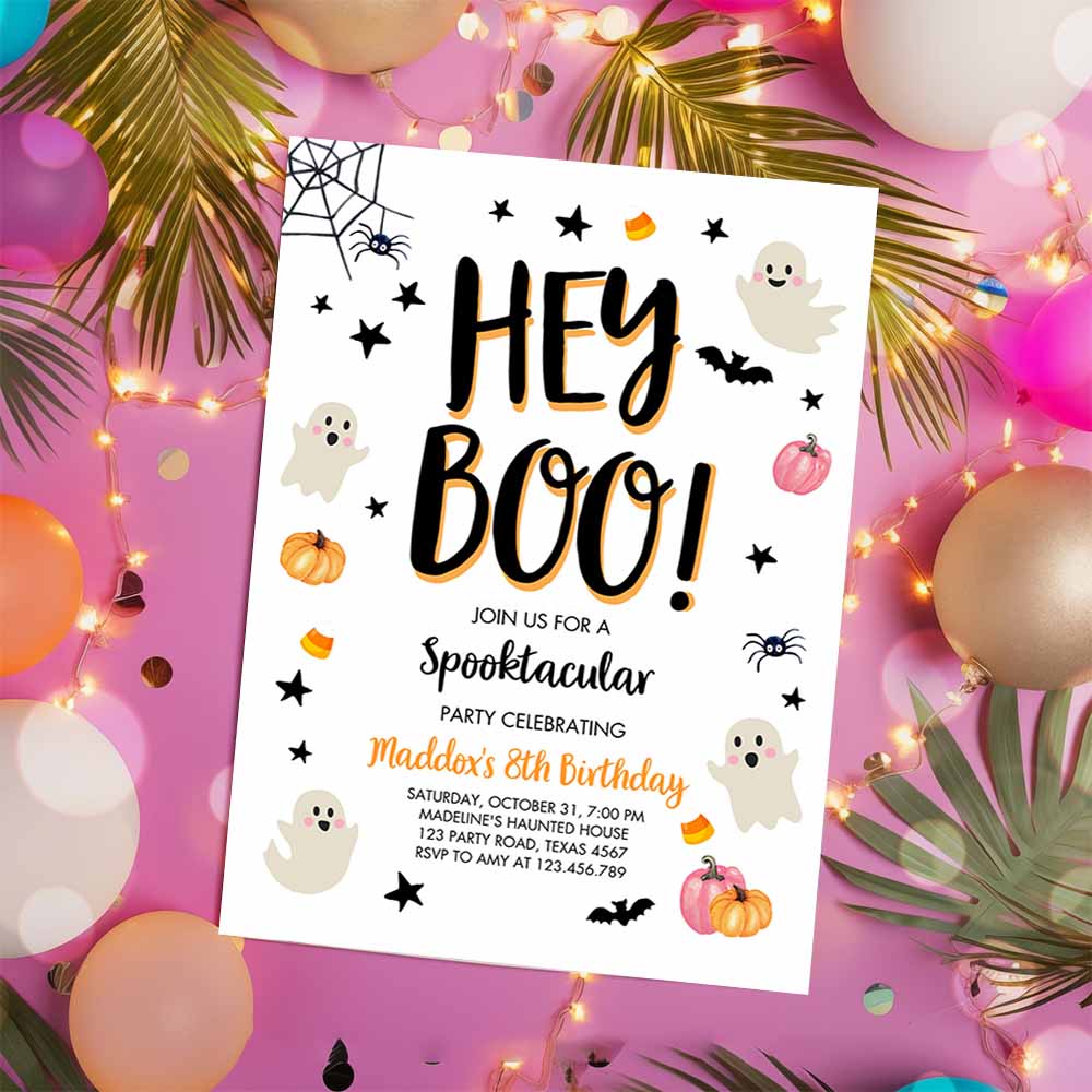 Halloween Birthday Invitation, Pink Ghost Costume Party Girl Pink Kids Spooktacular Spooky