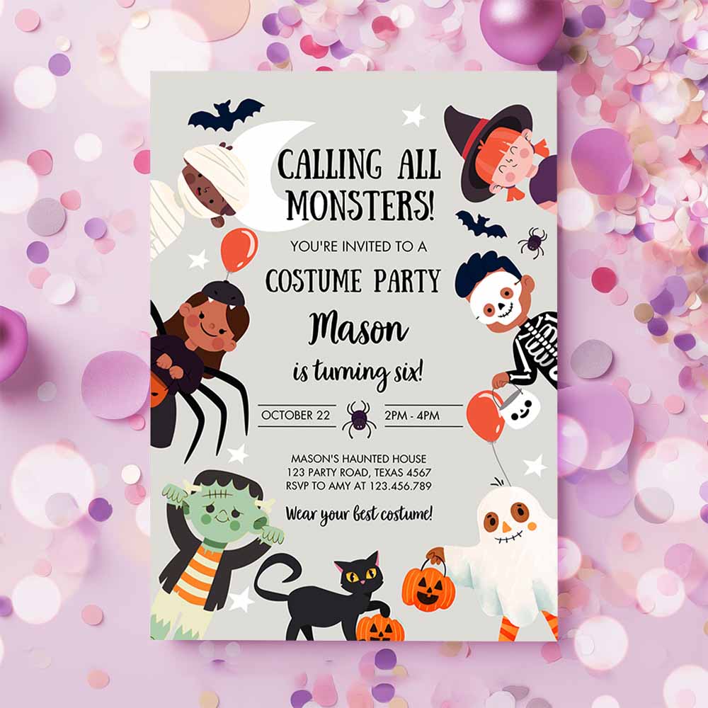 Halloween Party Invitation, Halloween Birthday Invitation, Kids Costume Party Spooky Celebration Boy