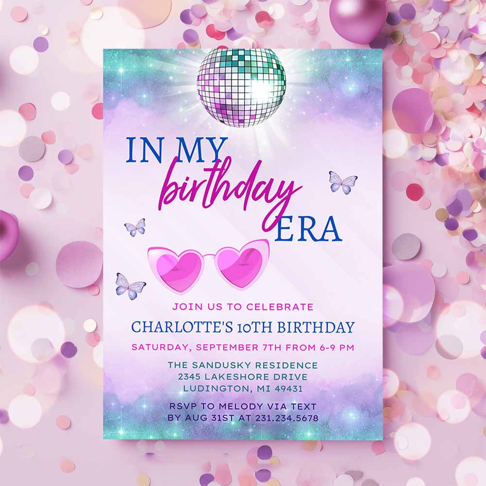 In My Birthday Era Invitation, Teen Birthday Girl Music Party Invite, Purple and Blue Eras Party