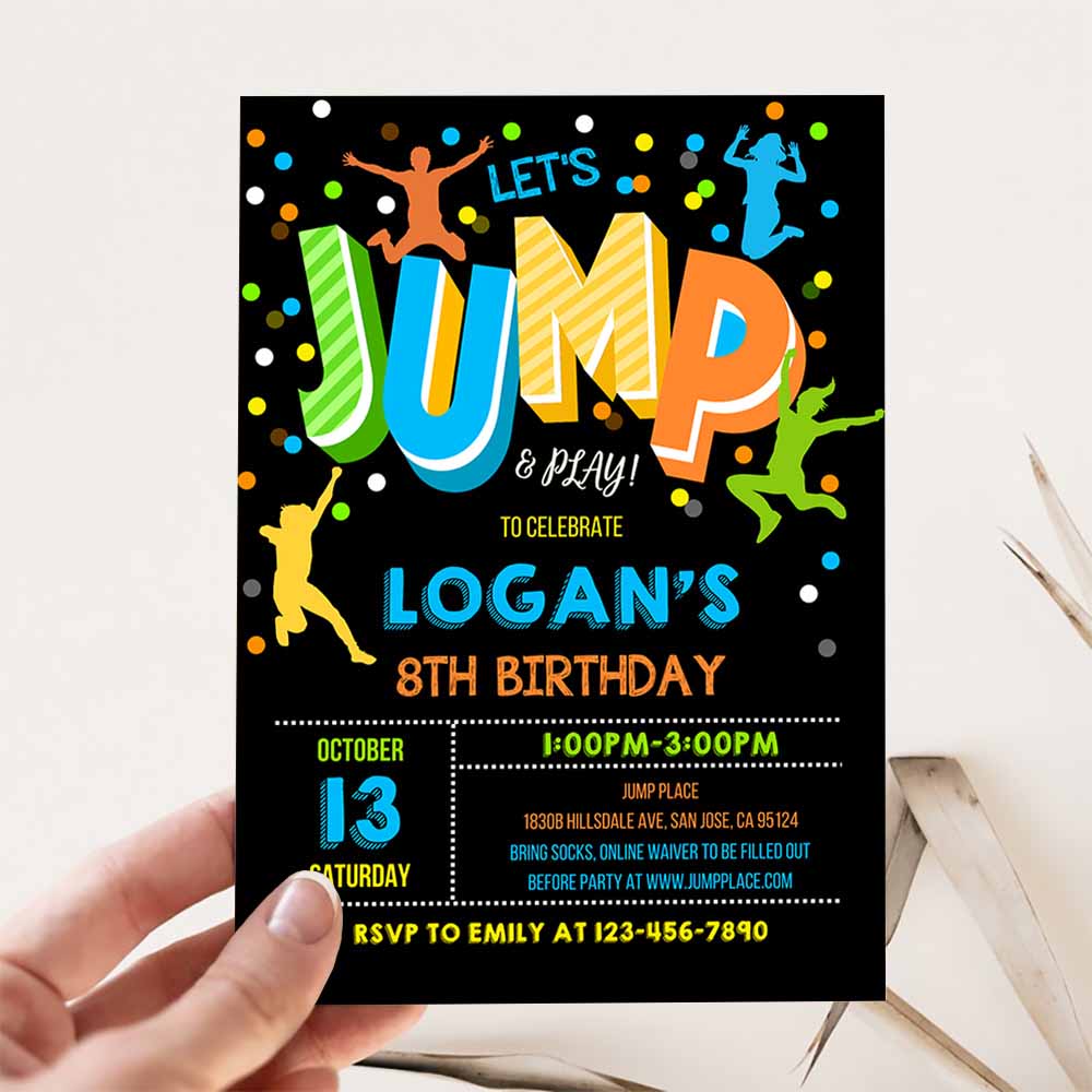 Jump Invitation, Jump Birthday Party Invite, Trampoline Party Bounce House Party