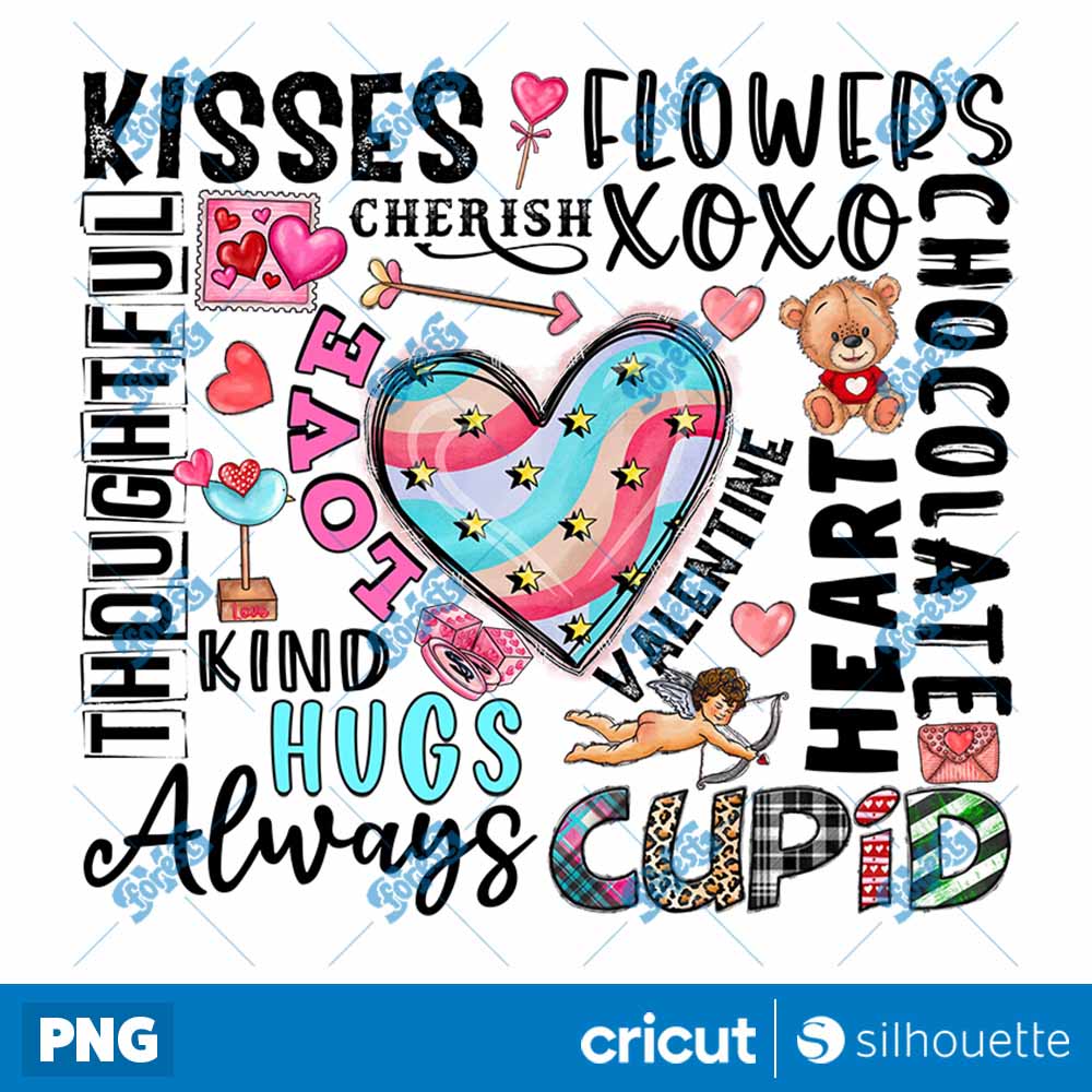 Kisses Flowers Valentine PNG