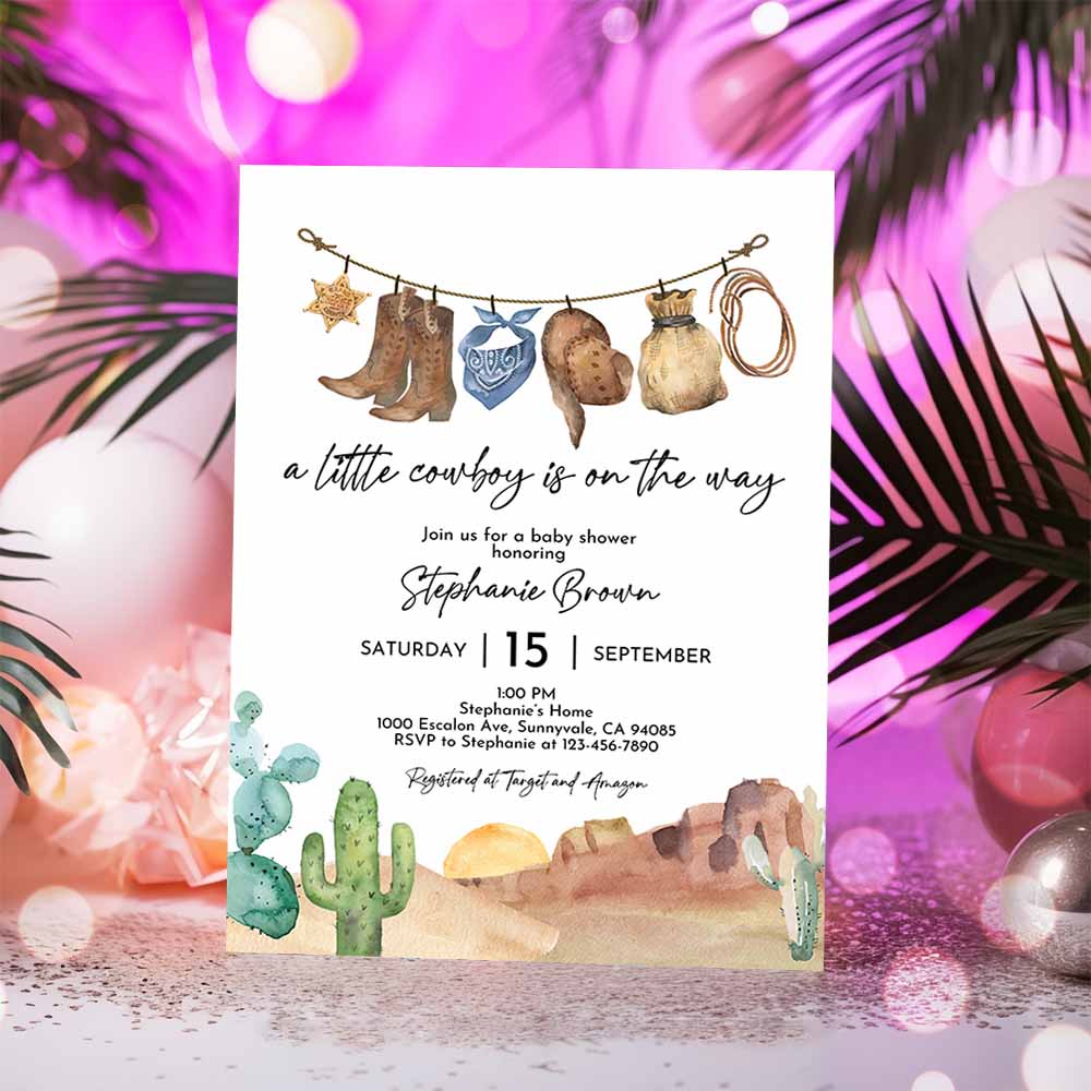 Little Cowboy baby shower Invitation, Wild West Baby Shower Invite