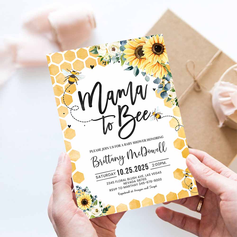 Mama to Bee Baby Shower Invitation Set Sunflower Gender Neutral Bundle Invite