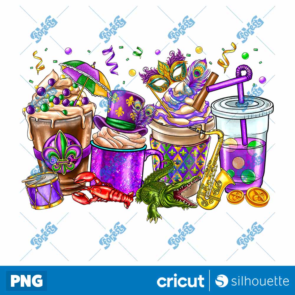 Mardi Gras Coffee Cups PNG