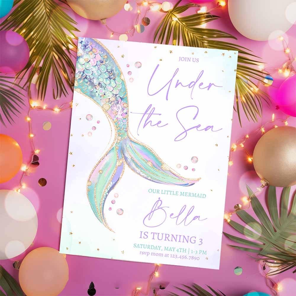 Mermaid Tail Birthday Invitation, Under the Sea Birthday Girl Invitation