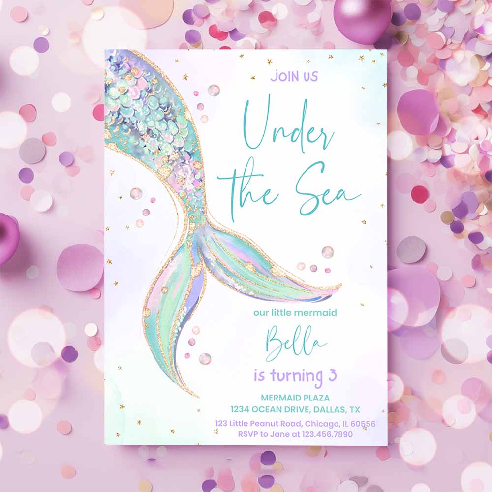 Mermaid Tail Birthday Invitation, Under the Sea Birthday Invitation