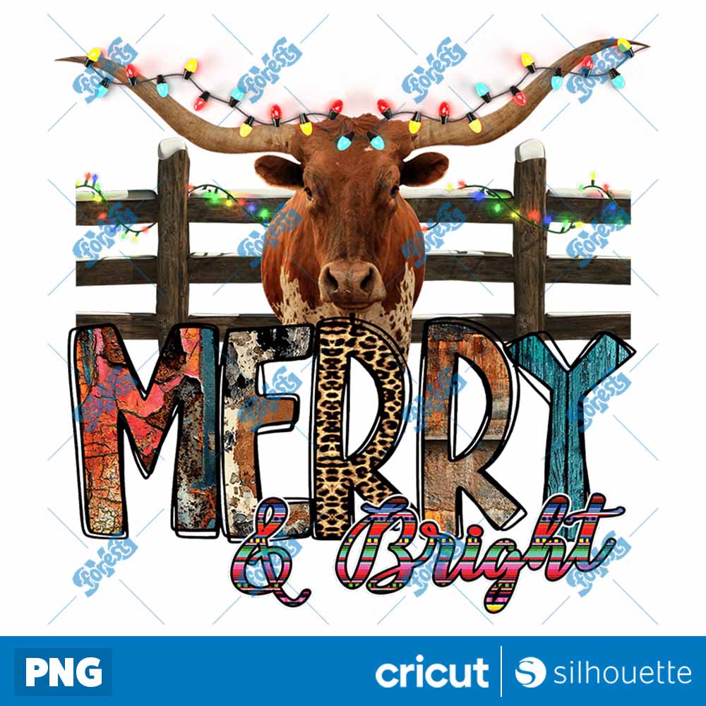 Merry And Bright Cow Christmas
  PNG