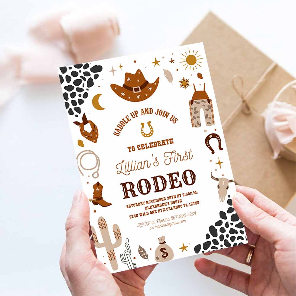 My First Rodeo Invitation, Cowboy Birthday Wild West invitation Ranch Southwestern