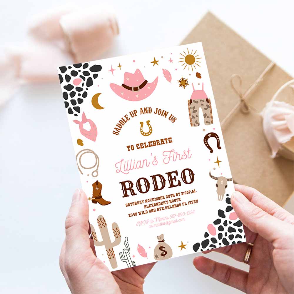 My First Rodeo Invitation Cowgirl Birthday Invite Wild West Cowgirl 1st Rodeo Southwestern Ranch